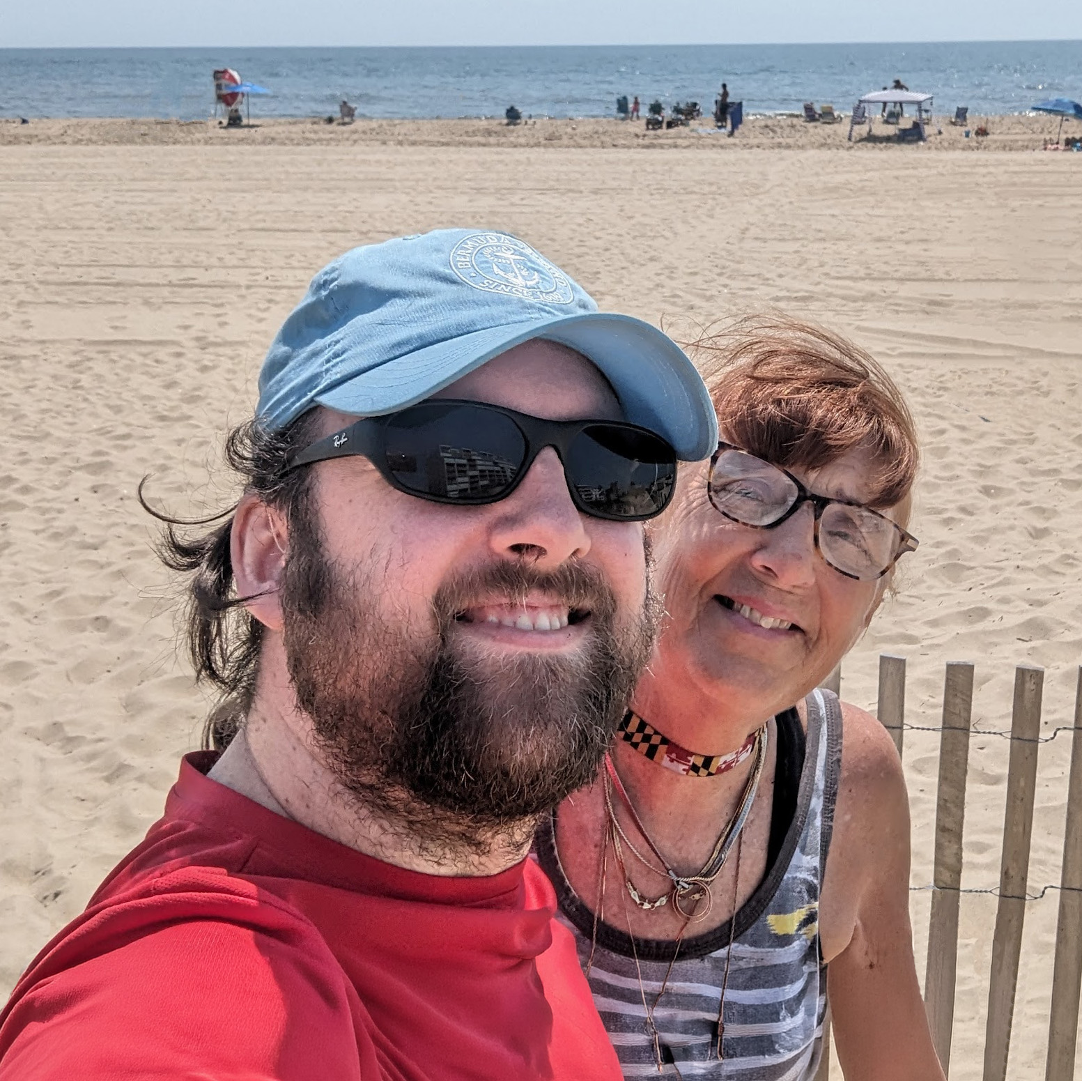 Eli and his mom at the beach